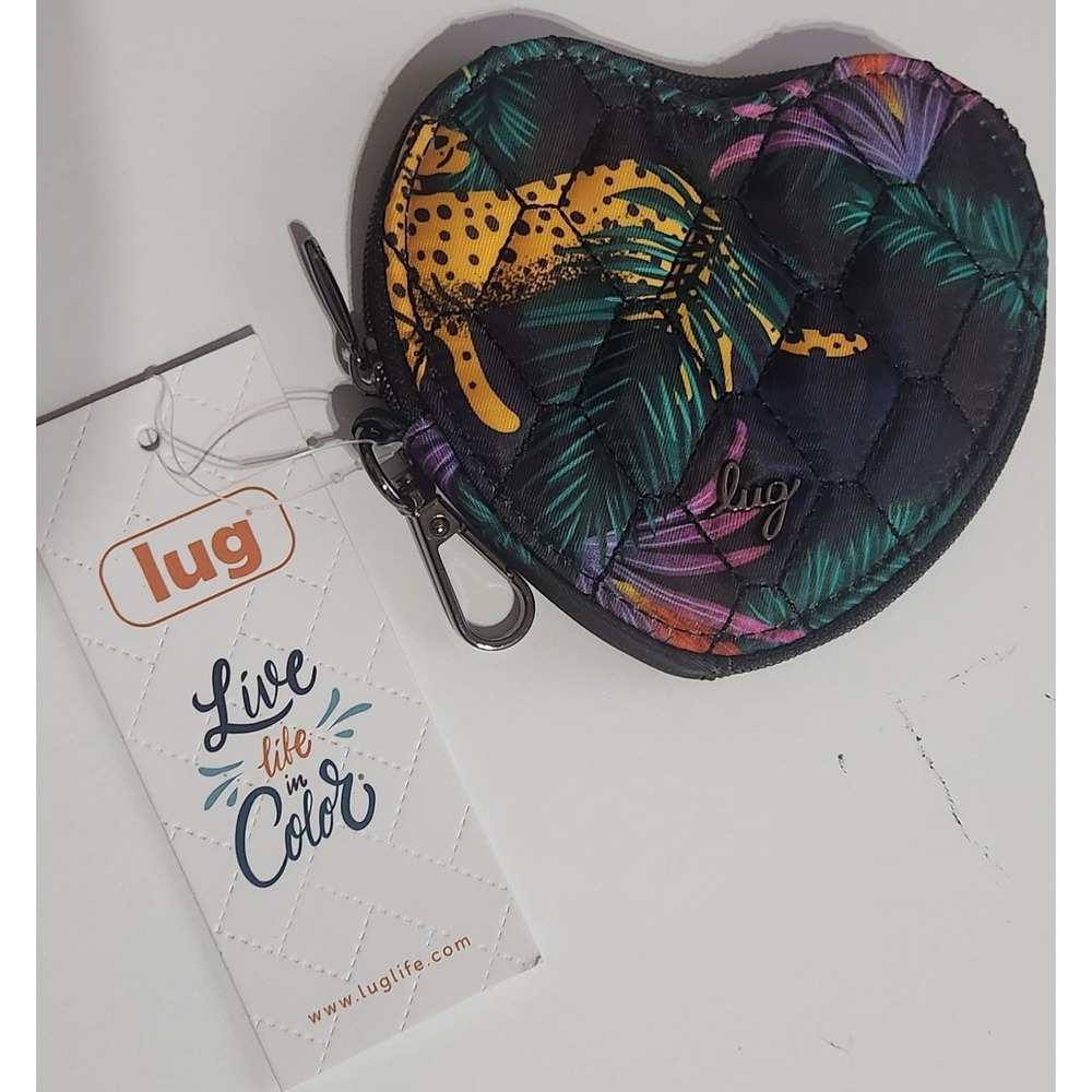 Lug Heart Shaped Quilted Coin Pouch Leopard Jungle Print NWT
